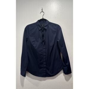 J.Crew Women’s Size 4 Navy‎ Blue Poplin Perfect Shirt Black Velvet Bows Romantic